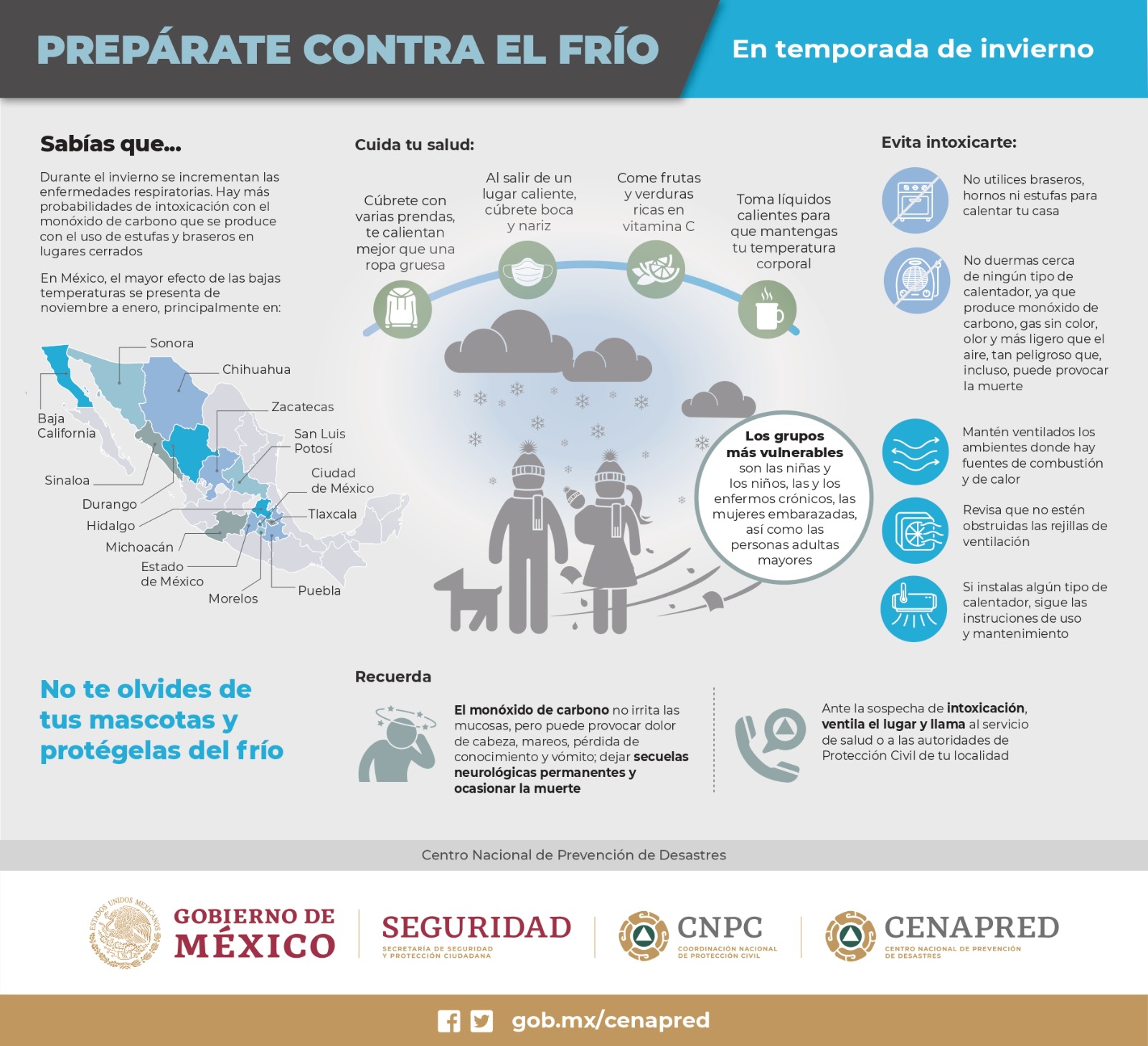 Gobierno de México exhorta a la población a mantener medidas de autoprotección por lluvias y llegada de un nuevo frente frío